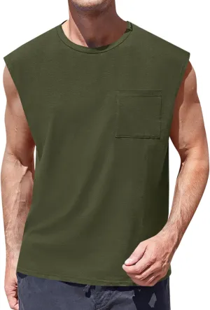 ZIWOCH Mens Sleeveless Tank Tops Workout Cut Off Shirts Muscle Gym T Shirts with Pocket