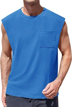 ZIWOCH Mens Sleeveless Tank Tops Workout Cut Off Shirts Muscle Gym T Shirts with Pocket