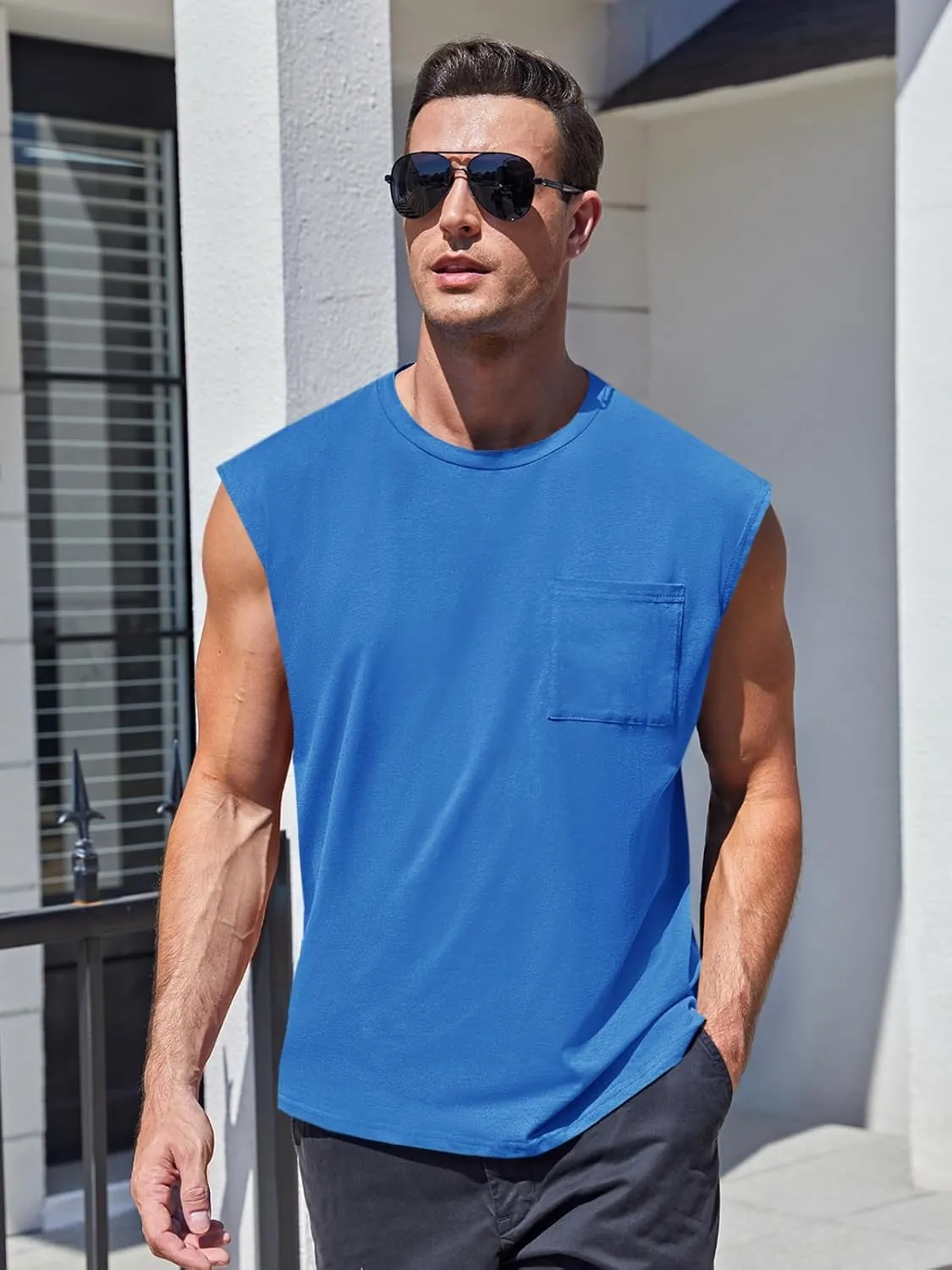 ZIWOCH Mens Sleeveless Tank Tops Workout Cut Off Shirts Muscle Gym T Shirts with Pocket