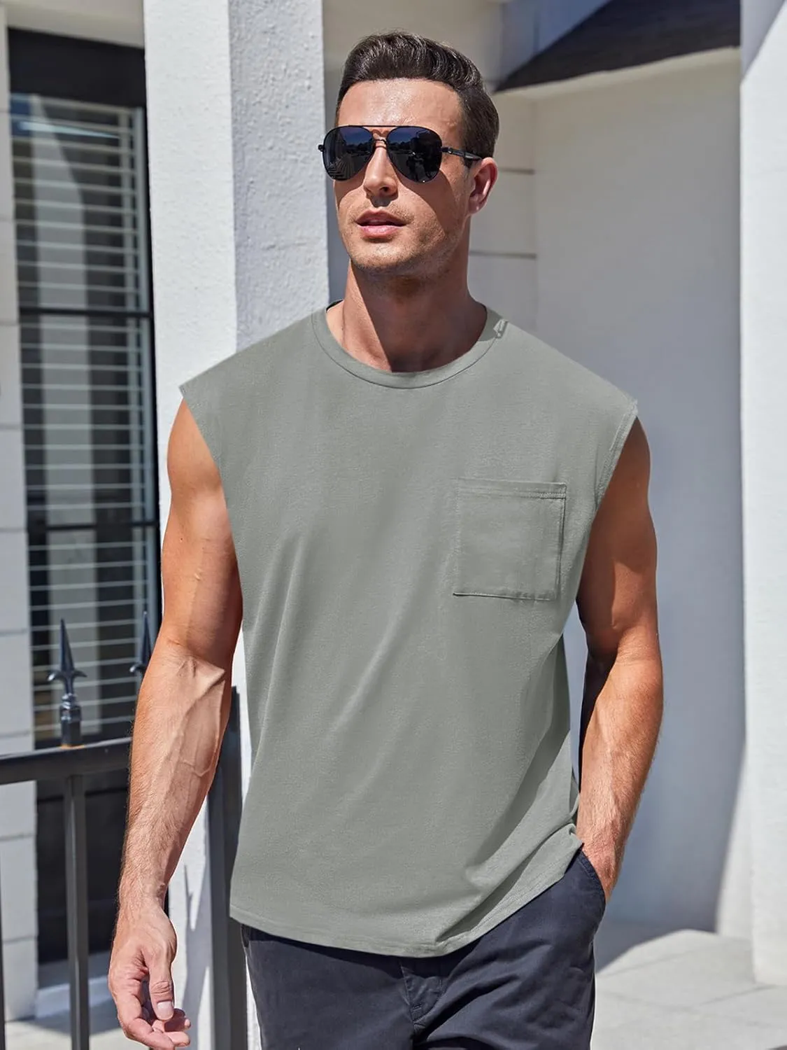 ZIWOCH Mens Sleeveless Tank Tops Workout Cut Off Shirts Muscle Gym T Shirts with Pocket