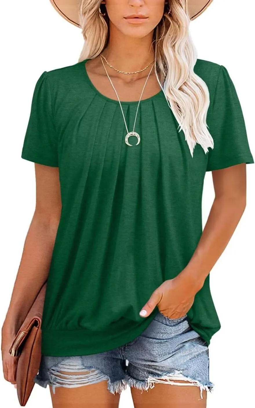 ZOLUCKY Womens Casual Short Sleeve Tunic Tops Scoop Neck T Shirts Summer Loose Fit Tunics