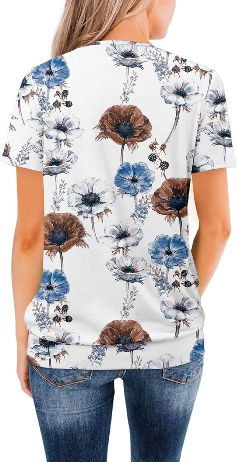 ZOLUCKY Womens Casual Short Sleeve Tunic Tops Scoop Neck T Shirts Summer Loose Fit Tunics