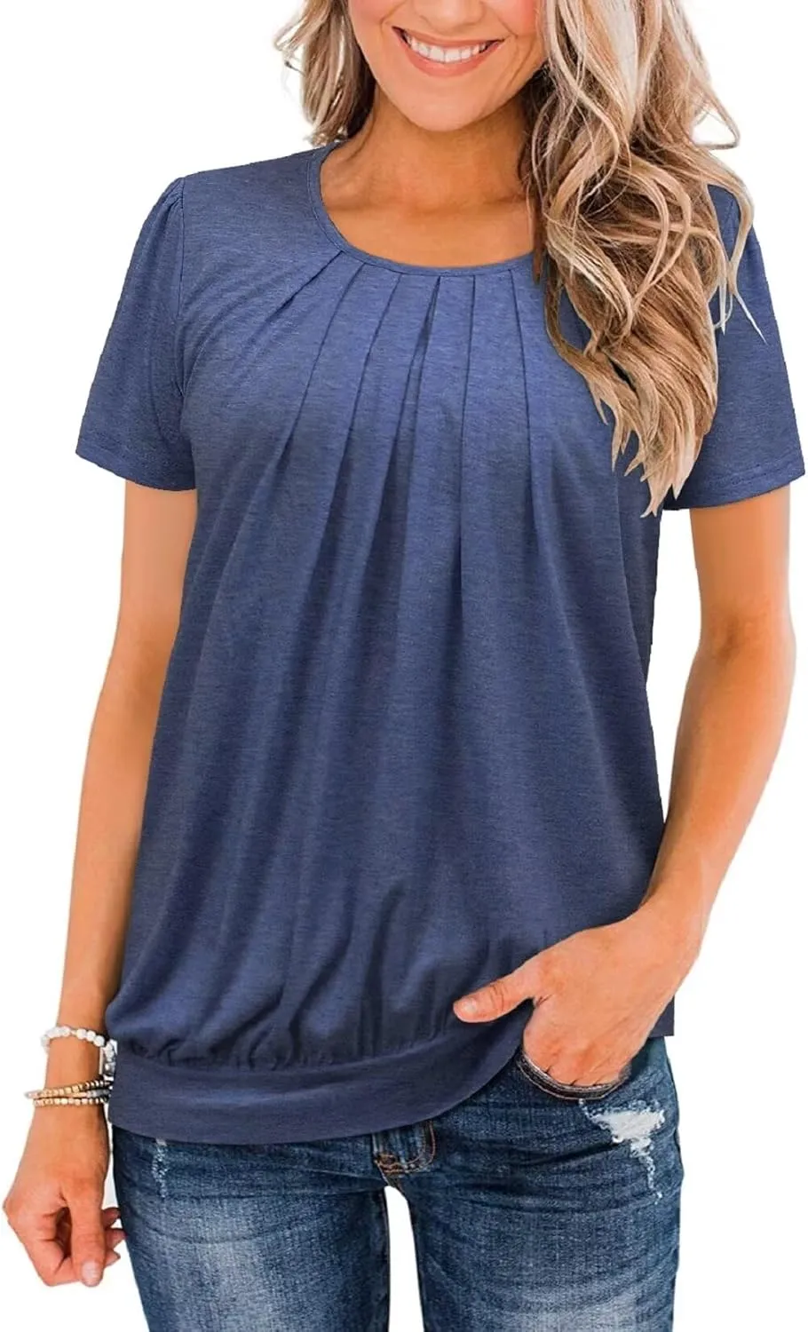 ZOLUCKY Womens Casual Short Sleeve Tunic Tops Scoop Neck T Shirts Summer Loose Fit Tunics