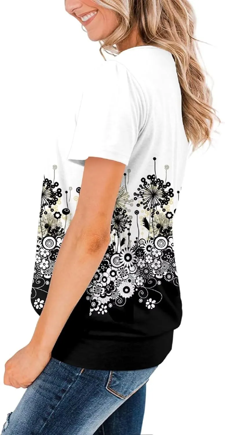 ZOLUCKY Womens Casual Short Sleeve Tunic Tops Scoop Neck T Shirts Summer Loose Fit Tunics