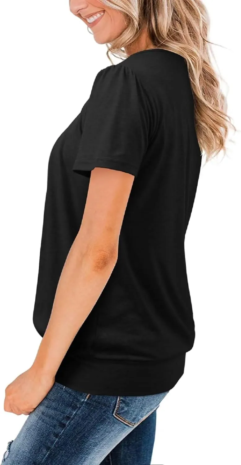 ZOLUCKY Womens Casual Short Sleeve Tunic Tops Scoop Neck T Shirts Summer Loose Fit Tunics