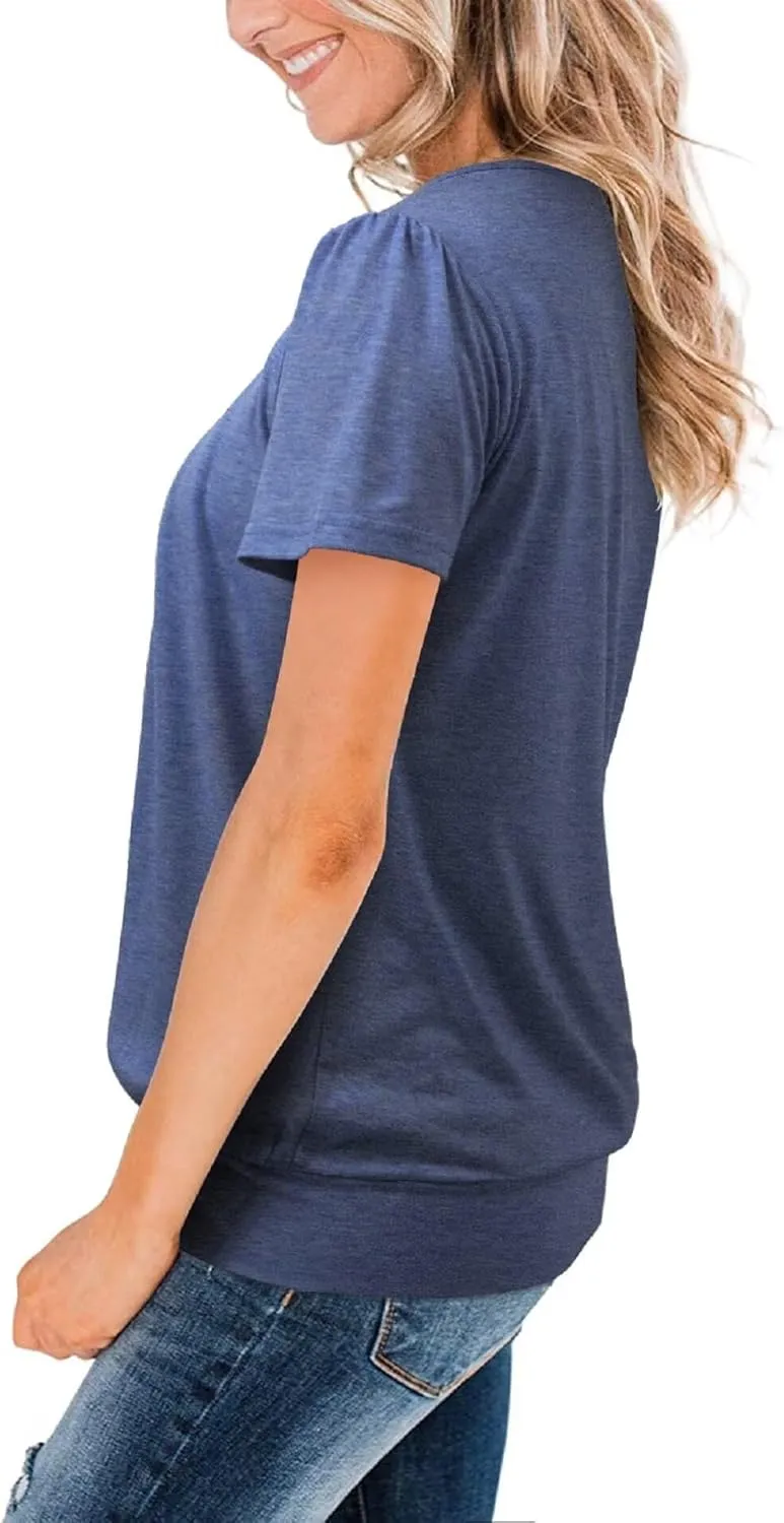 ZOLUCKY Womens Casual Short Sleeve Tunic Tops Scoop Neck T Shirts Summer Loose Fit Tunics