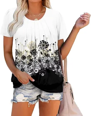 ZOLUCKY Womens Casual Short Sleeve Tunic Tops Scoop Neck T Shirts Summer Loose Fit Tunics
