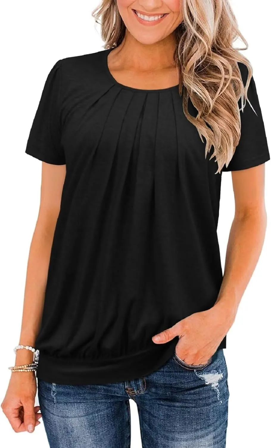 ZOLUCKY Womens Casual Short Sleeve Tunic Tops Scoop Neck T Shirts Summer Loose Fit Tunics