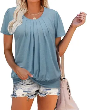 ZOLUCKY Womens Casual Short Sleeve Tunic Tops Scoop Neck T Shirts Summer Loose Fit Tunics