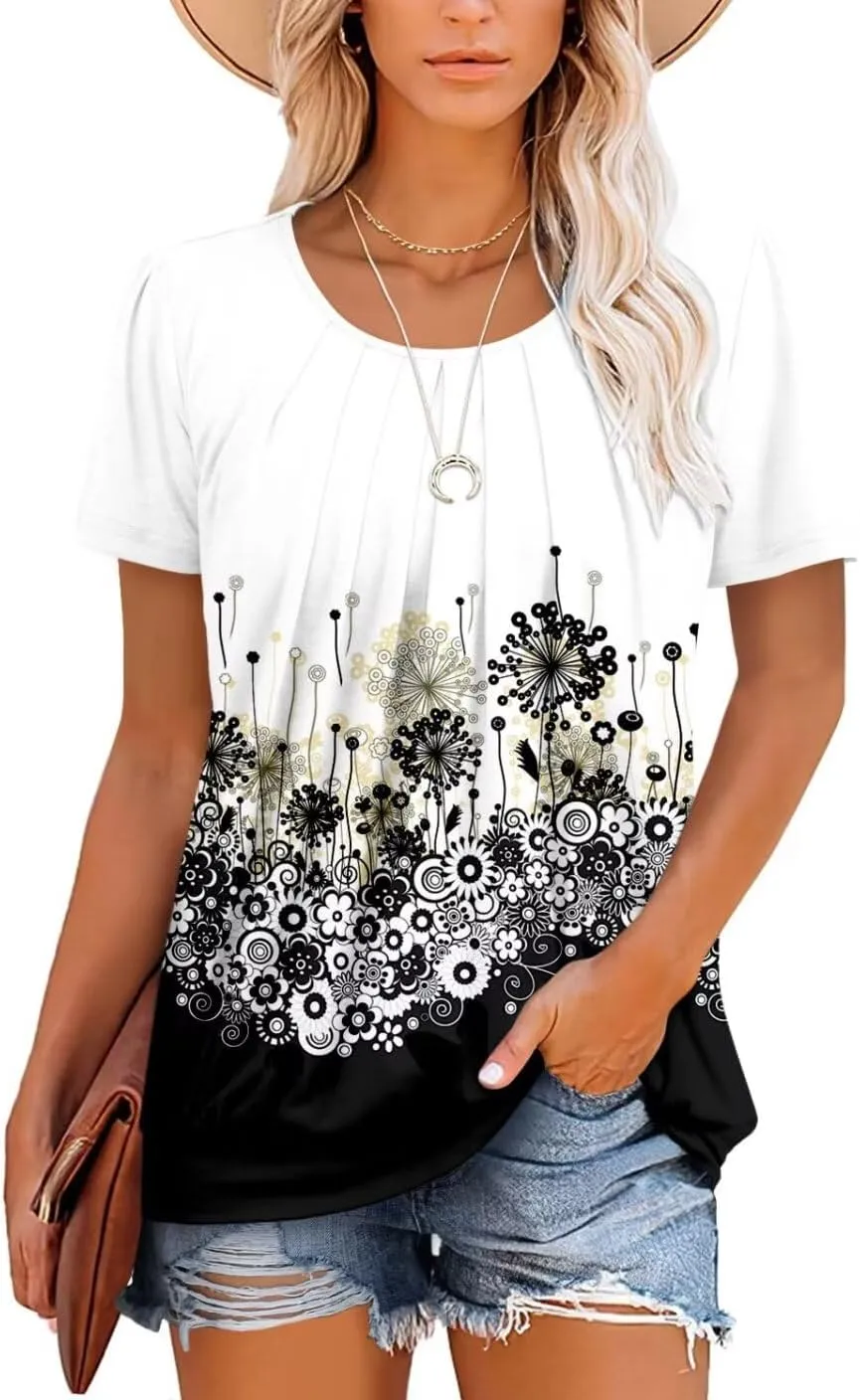 ZOLUCKY Womens Casual Short Sleeve Tunic Tops Scoop Neck T Shirts Summer Loose Fit Tunics