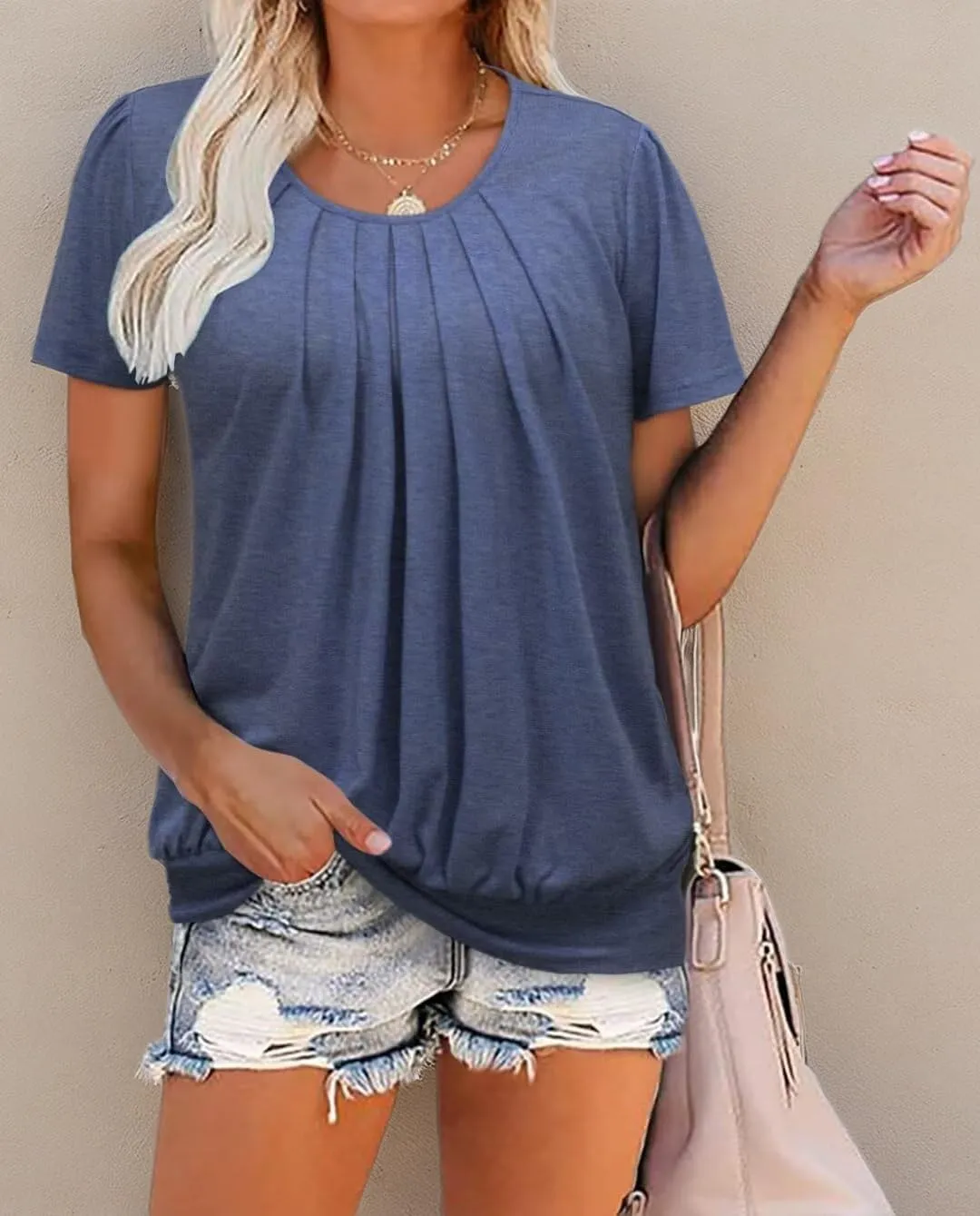 ZOLUCKY Womens Casual Short Sleeve Tunic Tops Scoop Neck T Shirts Summer Loose Fit Tunics