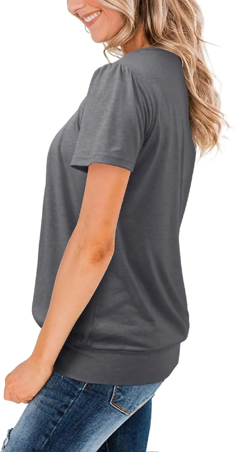 ZOLUCKY Womens Casual Short Sleeve Tunic Tops Scoop Neck T Shirts Summer Loose Fit Tunics