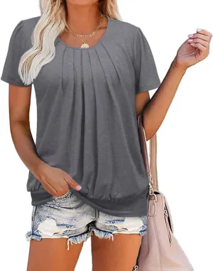 ZOLUCKY Womens Casual Short Sleeve Tunic Tops Scoop Neck T Shirts Summer Loose Fit Tunics