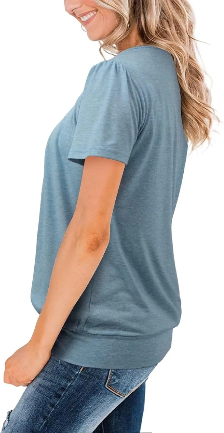 ZOLUCKY Womens Casual Short Sleeve Tunic Tops Scoop Neck T Shirts Summer Loose Fit Tunics