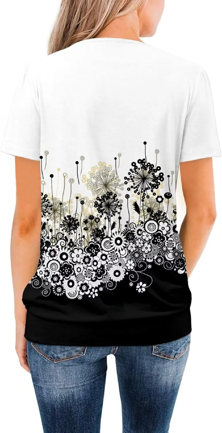 ZOLUCKY Womens Casual Short Sleeve Tunic Tops Scoop Neck T Shirts Summer Loose Fit Tunics