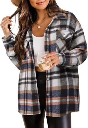 ZOLUCKY Womens Shackets Jacket Plus Size Long Sleeve Button Down Shirts Blouses Tops