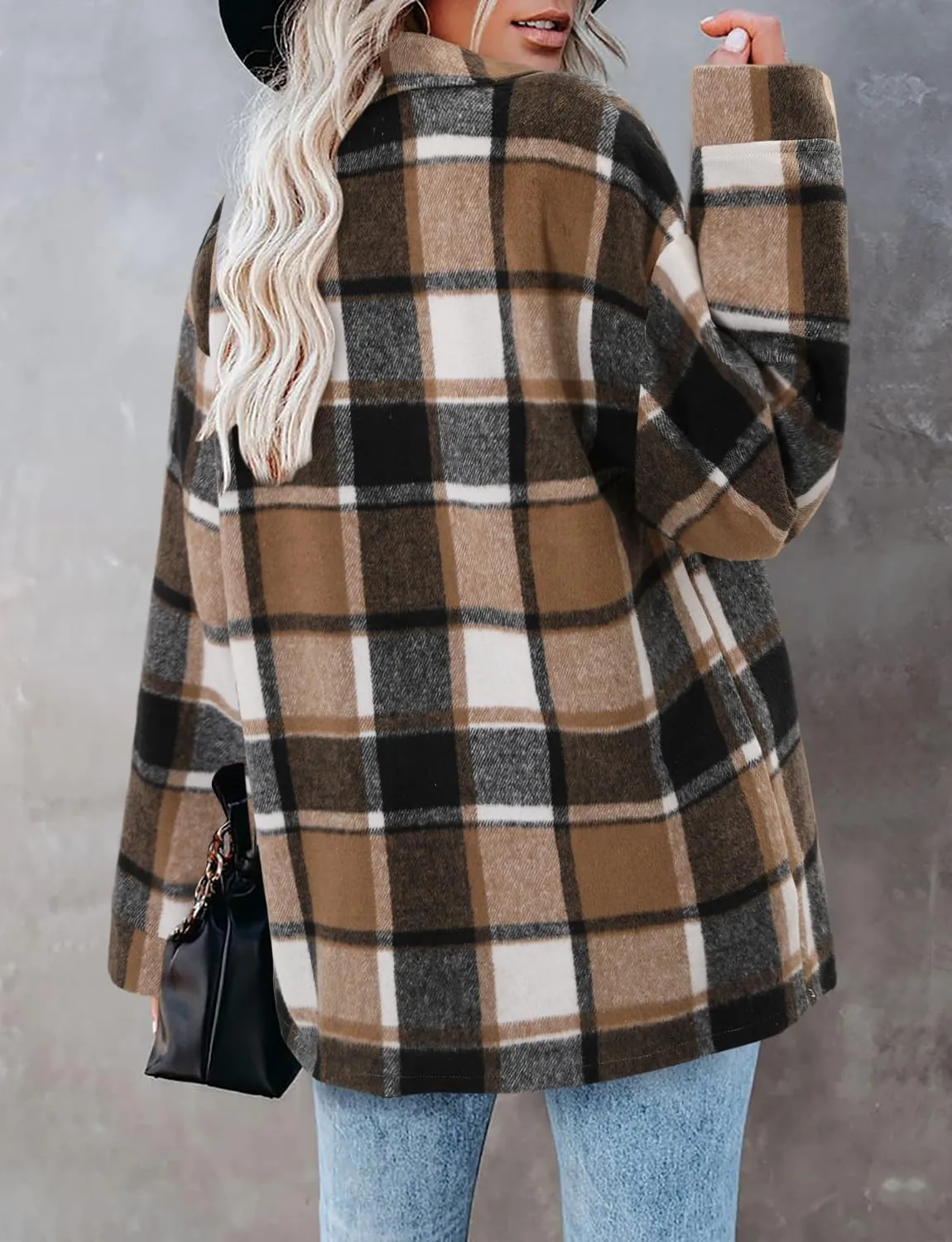 ZOLUCKY Womens Shackets Jacket Plus Size Long Sleeve Button Down Shirts Blouses Tops