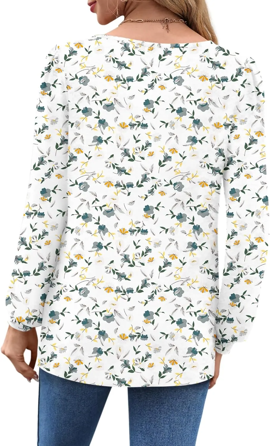 Zwurew Women's Puff Long Sleeve Shirts 2024 Trendy Scoop Neck Loose Fit Blouses Pleated Flowy Tunic Tops S-2XL